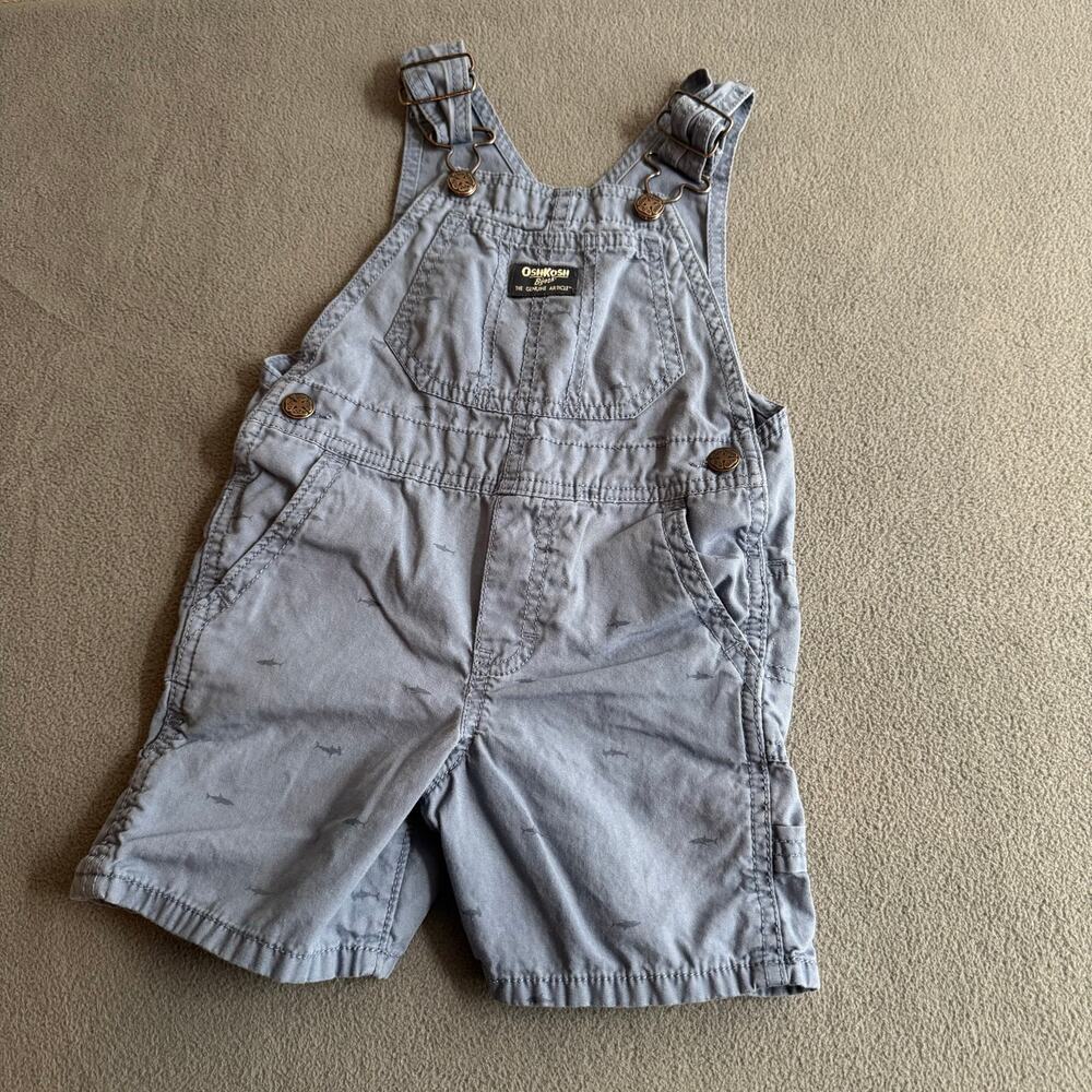Oshkosh BGosh Kids Overalls Shorts 3T Blue Sharks Cotton Romper One Piece